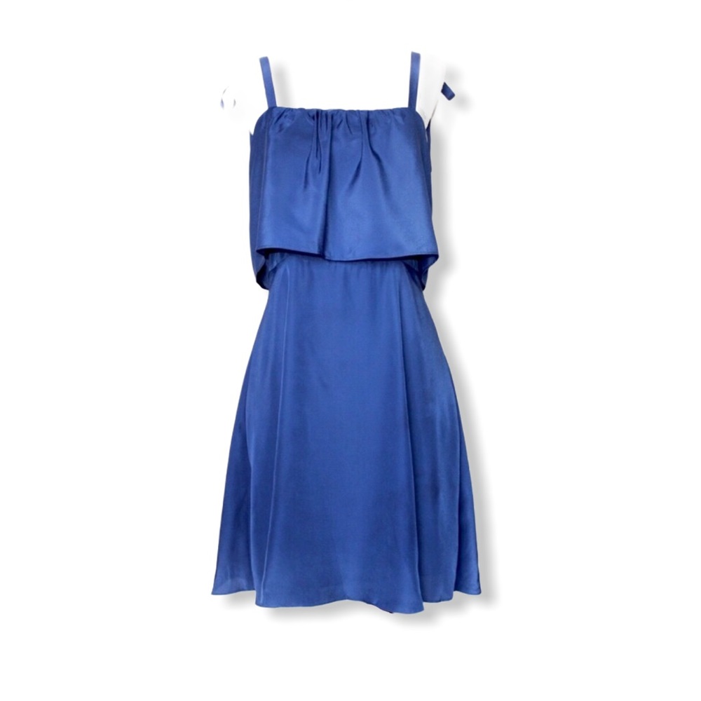 Parker Stealth Blue Tie Popover Mini Dress Size Large